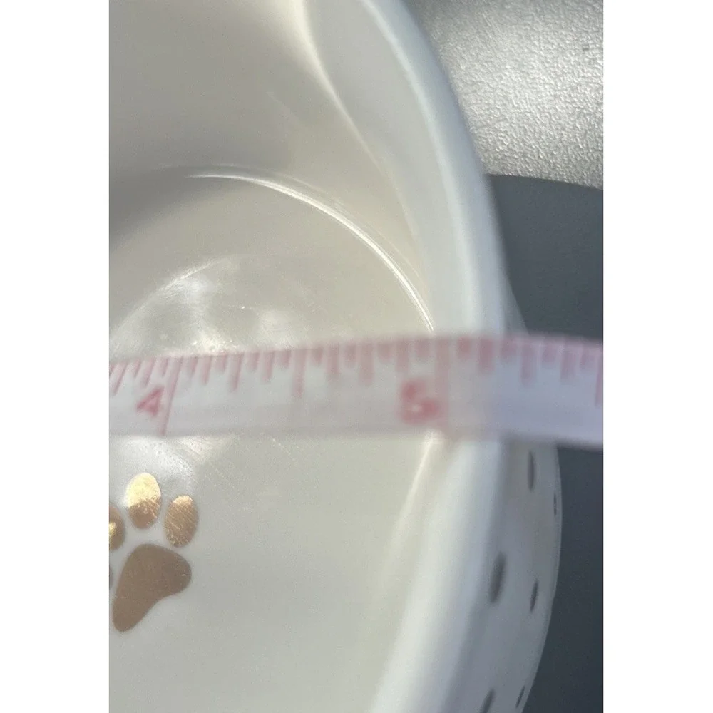 Small Fido's Diner Pet Bowl White w/gold Polka Dots & Pawprint Food Water Bowl